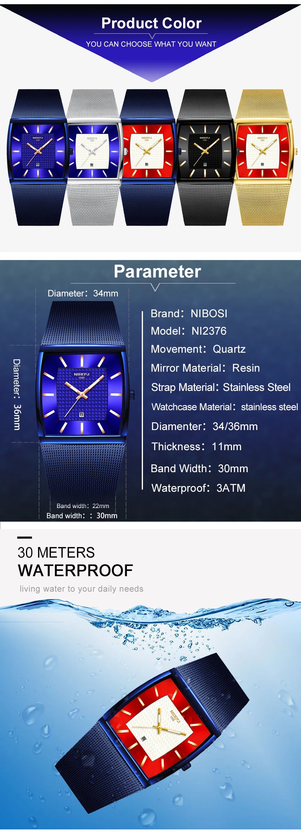 Fashion NIBOSI Watches Men Stainless Steel Band Quartz Sport Watch Ultra Auto Date Waterproof Casual Watch Relogio Masculino