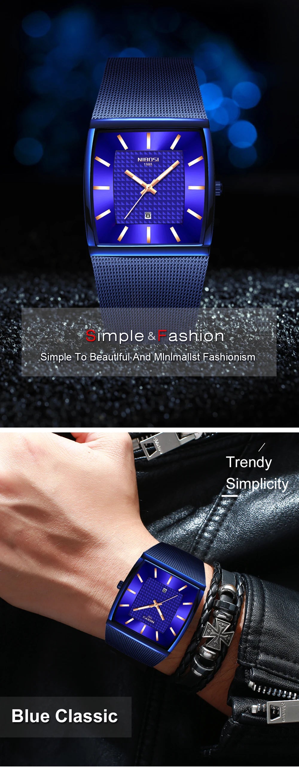 Fashion NIBOSI Watches Men Stainless Steel Band Quartz Sport Watch Ultra Auto Date Waterproof Casual Watch Relogio Masculino