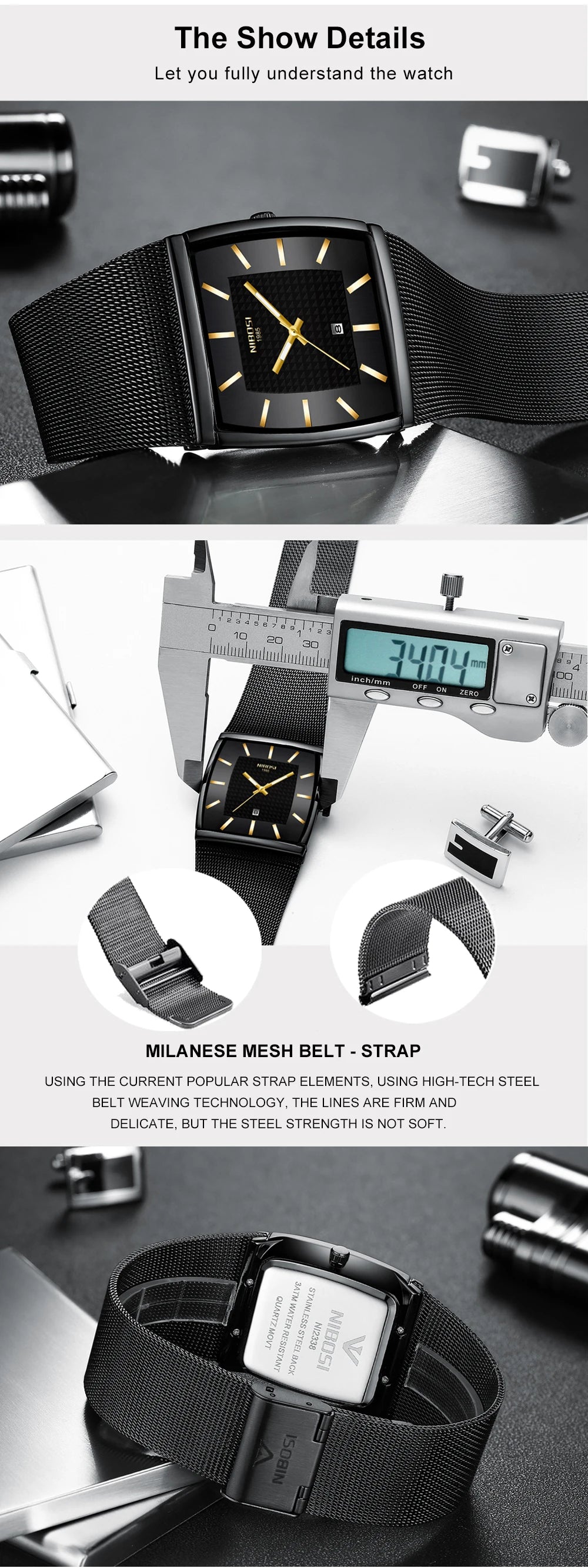 Fashion NIBOSI Watches Men Stainless Steel Band Quartz Sport Watch Ultra Auto Date Waterproof Casual Watch Relogio Masculino