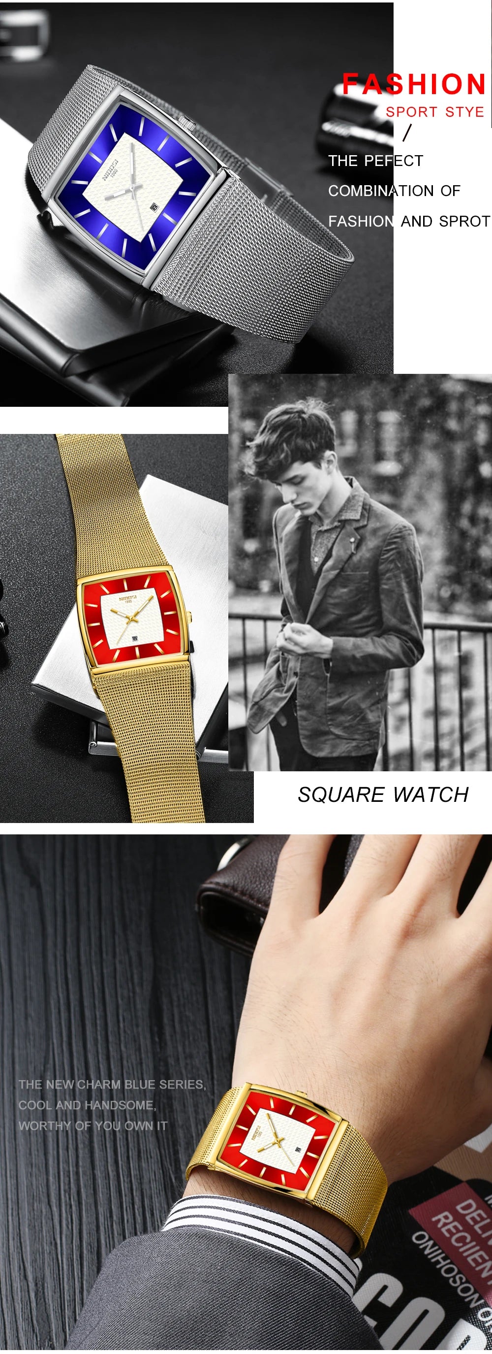Fashion NIBOSI Watches Men Stainless Steel Band Quartz Sport Watch Ultra Auto Date Waterproof Casual Watch Relogio Masculino