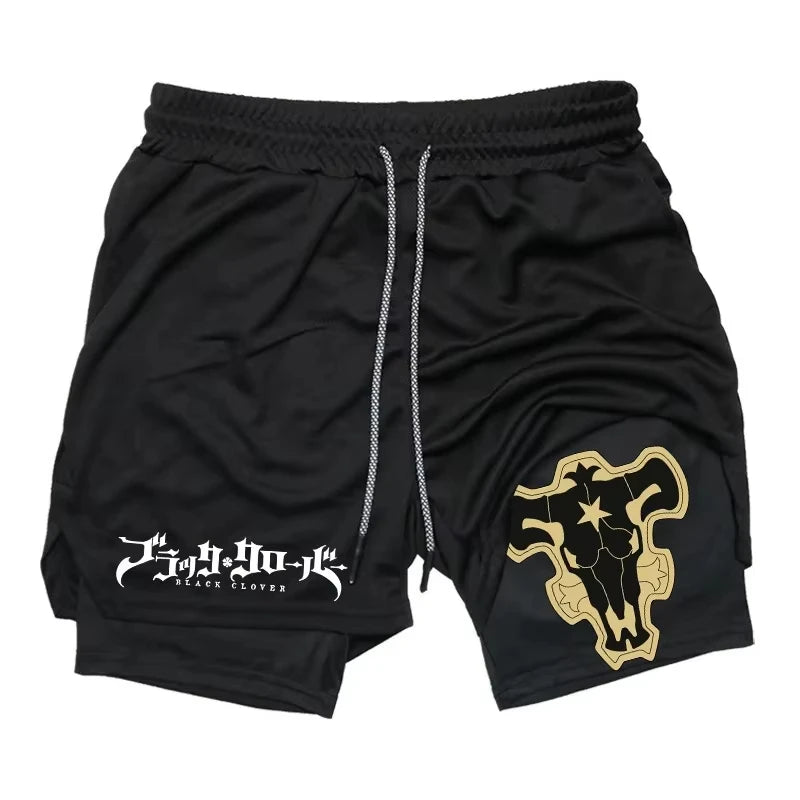 Summer New Black Five-leaf Clover Printed Men's and Women's Shorts Double-layer Loose Sports and Casual Pants for Beach Fitness