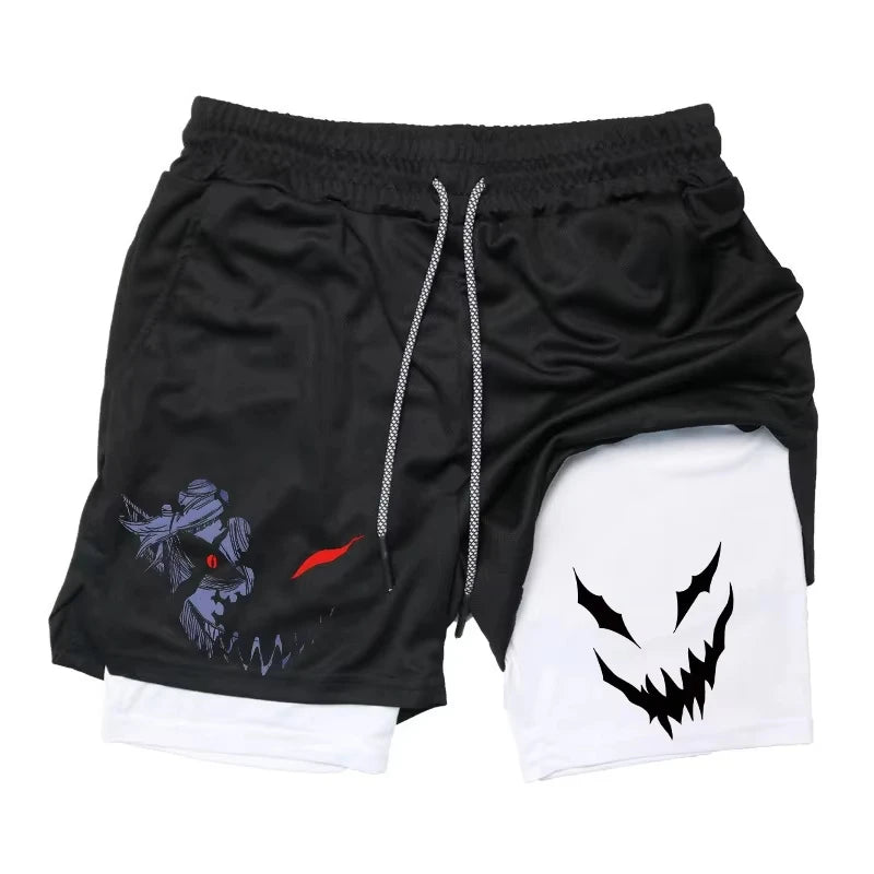 Summer New Black Five-leaf Clover Printed Men's and Women's Shorts Double-layer Loose Sports and Casual Pants for Beach Fitness